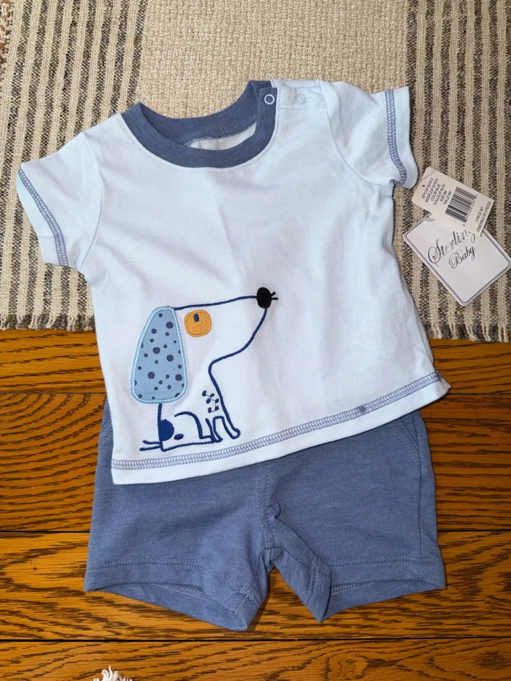 New 2 pc Sterling Baby Light Blue Dog Short Set sz 6 Months nwt